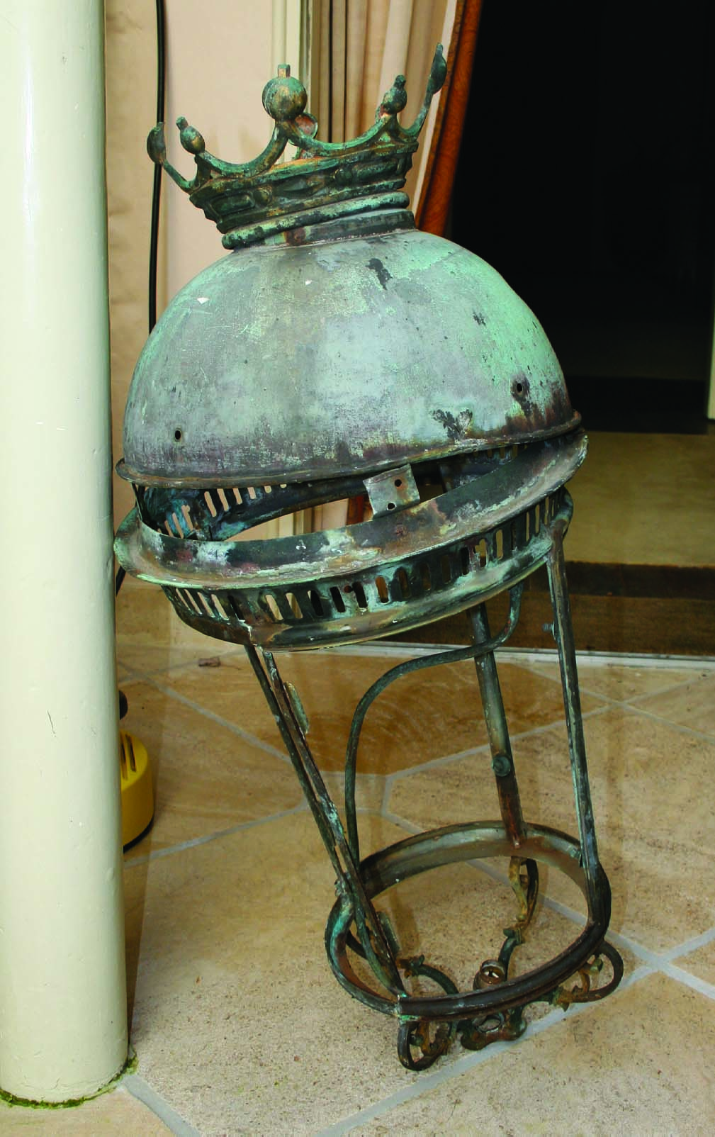 copper lantern before restoration
